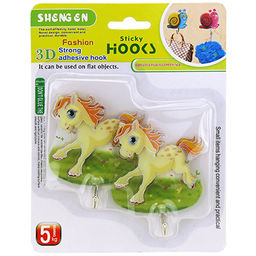 Крючок на липучке Лошадка ЗD металлический, 2 штуки 6,8х8,5х2см, в блистере (Китай)