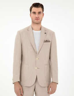 A__k Kahverengi Slim Fit Keten Kar___ml_ Ceket