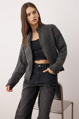 Vizon Fermuarl? Dik Yaka Yumusak Dokulu Payetli Triko H?rka TWOAW26HI00053 - Trendyolmilla фото 5