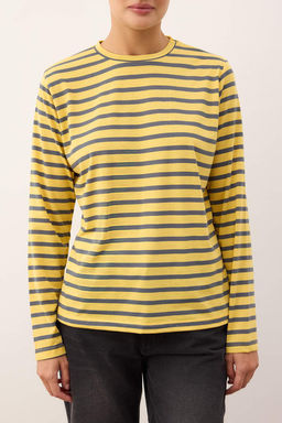 Ack Sar?-Antrasit Cizgili Regular/Normal Kal?p Basic Bisiklet Yaka Orme T-Shirt TWOAW23TS00002