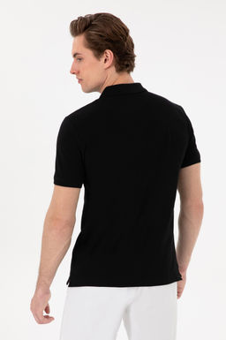 Футболка-поло Slim Fit черная из хлопка