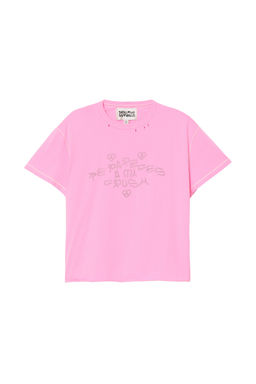 CAMISETA EFECTO REV?S TEXTO LAVADO CRUSH / Rosa