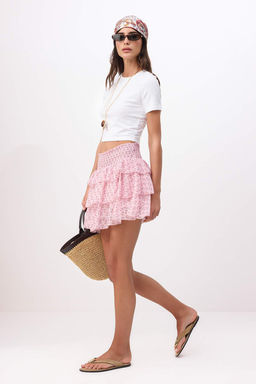 Pembe Cicekli F?rf?rl? Mini Ici Sortlu Sifon Etek TWOSS26ET00111