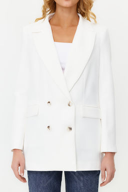 Beyaz Oversize Astarl? Dugmeli Dokuma Blazer Ceket TWOAW22CE0167