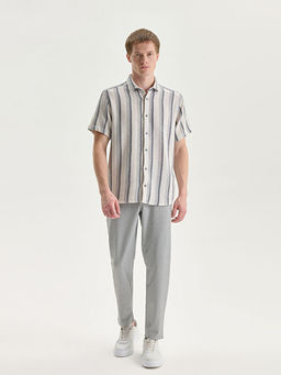 Regular Fit K?sa Kollu ?izgili Erkek G?mlek