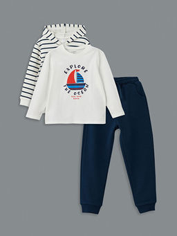 Bisiklet Yaka Bask?l? Erkek ?ocuk Tak?m 3l?