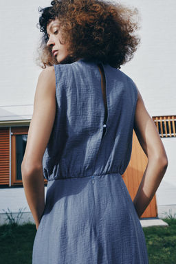 VESTIDO MIDI MANGA SISA CON LINO / Azul lavado - Zara фото 3
