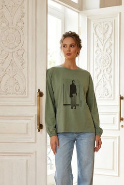 K13339 Лонгслив свобоного кроя ХАКИ