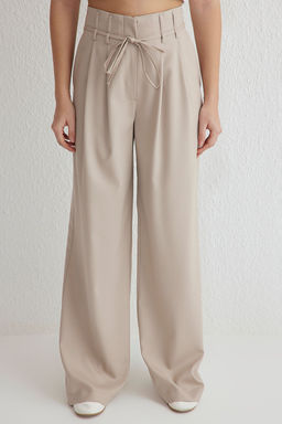 Bej Kemerli Wide Leg/Genis Paca Dokuma Pantolon Pantolon TWOSS25PL00031 Palazzo