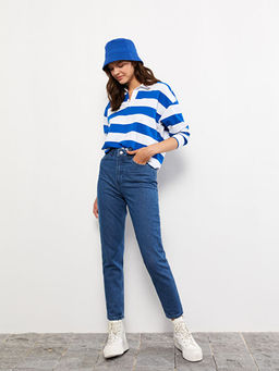 Kad?n Y?ksek Bel Mom Fit D?z Jean Pantolon