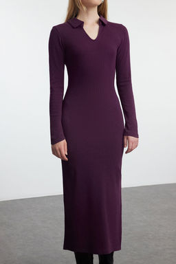 TRENDYOLMILLA Siyah Duz Midi Polo Yaka Bodycone/Vucuda Oturan Midi Orme Elbise TWOAW25EL00319  фото 4