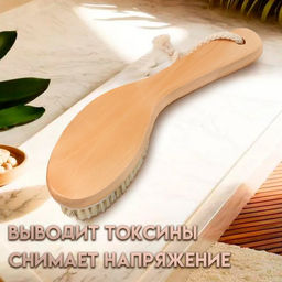 Щётка массажная для тела ONLITOP, из натуральной щетины, с ручкой, гладкая