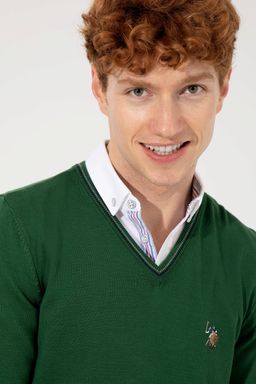 U. S. Polo Assn Мужской зеленый базовый трикотажный свитер с v-образным вырезом