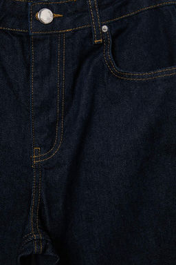Wardrobe Essentials Koyu Mavi %100 Pamuk Y_ksek Bel Straight Boru Pa_a Jeans TWOAW27JE00093 - Trendyolmilla фото 2