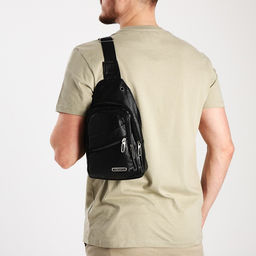 Сумка слинг мужская, искусственная кожа, отверстие для наушников, цвет чёрный - Simaland фото 8