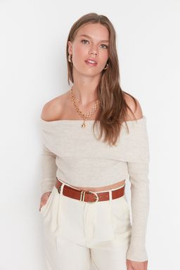 Tas Super Crop Carmen Yaka Triko Kazak TWOAW22KZ1897 - Trendyolmilla фото 3