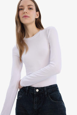 Fitted Vucuda Oturan Bisiklet Yaka Basic Duz Uzun Kollu Tisort - Defacto фото 6