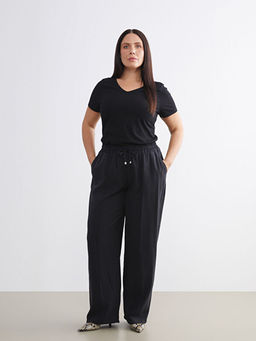 B?y?k Beden Modal Kar???ml? Kad?n Pantolon