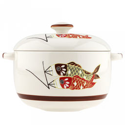 Супница фарфоровая Улов 2,1л, д18,5см, h11,5см, общая h16см, с крышкой, 2 ручки, с деколью, молочный, в коробке (Китай)