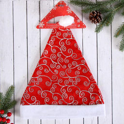 Колпак новогодний Узор с блеском, серебристо-красный - Зимнее волшебство фото 3