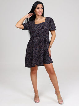 019 ПЛАТЬЕ ЖЕНСКОЕ (Тёмно-синий/цветочки)