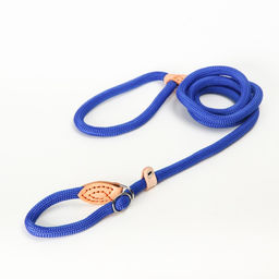 Поводок-удавка 150 х 1,2 см, полиэстер и натуральная кожа, синий - Пижон фото 4