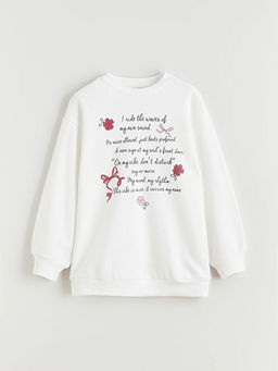 Bisiklet Yaka Bask?l? K?z ?ocuk Kal?n Sweatshirt