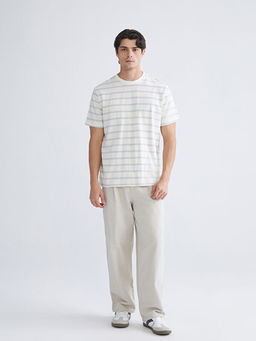 Bisiklet Yaka ?izgili Penye Erkek Ti??rt