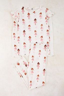 Pudra-Ekru Bask?l? Yumusak Dokulu 4lu Orme Regular K?z Cocuk Alt-Ust Pijama Tak?m? TKDAW26PT00012 - Trendyolmilla фото 3