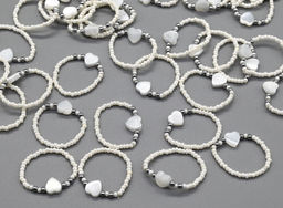 Колечко на резинке с перламутром Сердце и цирконом цвет небесно голубой - Радуга камня фото 23