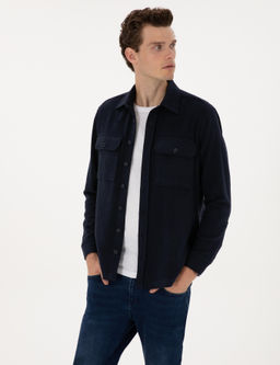 Lacivert Comfort Fit Uzun Kollu G_mlek