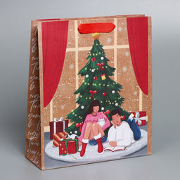 Пакет подарочный новогодний крафтовый «Уют в доме», M 26 х 30 х 9 см