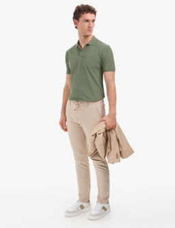 Haki Regular Fit %100 Pamuk K_vr_lmaz Polo Yaka Basic Ti__rt