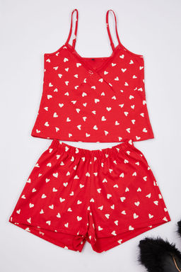 Trendyolmilla Beyaz %100 Pamuklu Kalpli Dantelli Ip Ask?l? Sortlu Orme Pijama Tak?m? THMSS24PT00106  фото 17