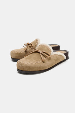 LEATHER SHEARLING EFFECT CLOGS - Zara фото 11