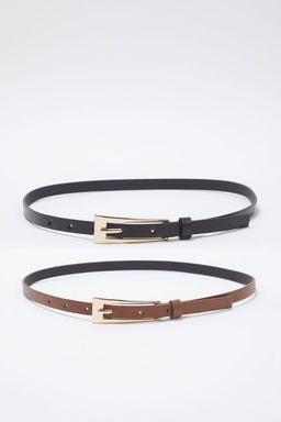 Siyah-Taba 2li Paket Deri Gorunumlu Kad?n Kemer TWOSS25KE00005