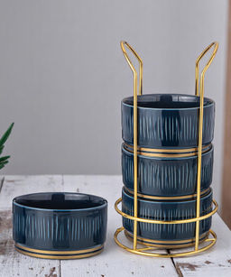 НАБОР САЛАТНИКОВ LEFARD HERBAL НА МЕТАЛЛ. ПОДСТАВКЕ 4 ШТ. 11,5*6 СМ 450 МЛ СИНИЙ  фото 5