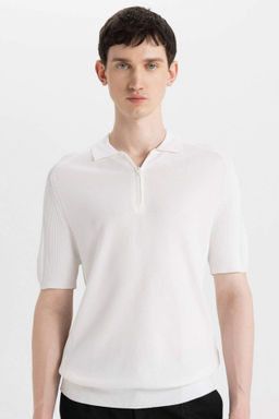 Slim Fit Dar Kesim K?sa Kollu Basic Duz Triko Polo Tisort - Defacto фото 4