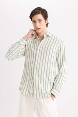 Рубашка в полоску с длинными рукавами и воротником-поло стандартного кроя - Defacto фото 4