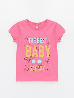 Bisiklet Yaka Bask?l? K?z Bebek Ti??rt