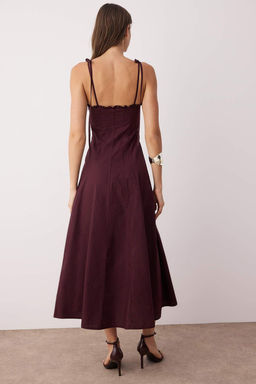 Koyu Bordo Belden Ac?lan Dokuma Maxi Elbise TWOSS25EL00870 - Trendyolmilla фото 10