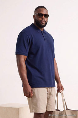 B_y_k Beden Lacivert Regular/Normal Kesim Basic %100 Pamuk Polo Yaka T-shirt TMNSS24BF00000
