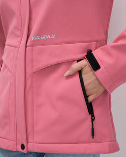 Ветровка спортивная женская с капюшоном softshell розового цвета 9566R - Mtforce фото 21