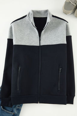 TRENDYOL MAN Lacivert-Gri Melanj Regular Fit Uzun Kollu Dik Yaka Fermuarl? Sweatshirt TMNAW22SW0720 - Trendyolmilla фото 2