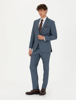 %100 Y_n Koyu Mavi Ekstra Slim Fit Tak_m Elbise