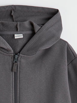 Kap??onlu K?z ?ocuk Fermuarl? Sweatshirt