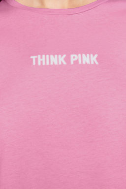 Pembe %100 Pamuk Slogan Nak?sl? Relaxed/Rahat Kal?p Orme T-Shirt TWOSS24TS00177 - Trendyolmilla фото 5
