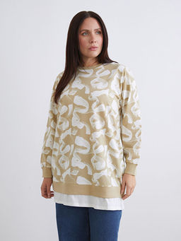 Bisiklet Yaka Desenli Kad?n Sweatshirt Tunik