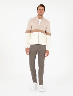 Ekru Regular Fit Y_n Kar___ml_ Fermuarl_ Triko H_rka - Pierre cardin фото 4