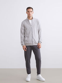 Rahat Kal?p Dik Yaka Erkek Fermuarl? Sweatshirt